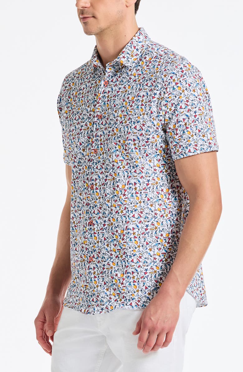 Robert Graham Summer Sails Short Sleeve Cotton Button-Up Shirt, Alternate, color, White