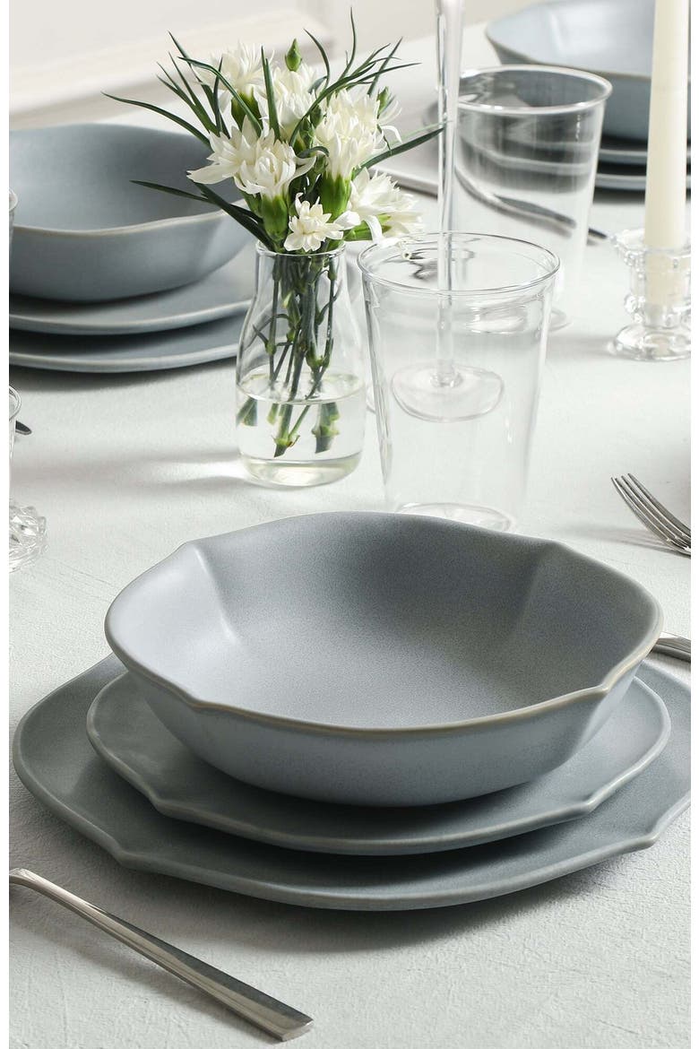 Baskerville Stoneware 16-Piece Dinnerware Set, Includes Glassware, Alternate, color, Black