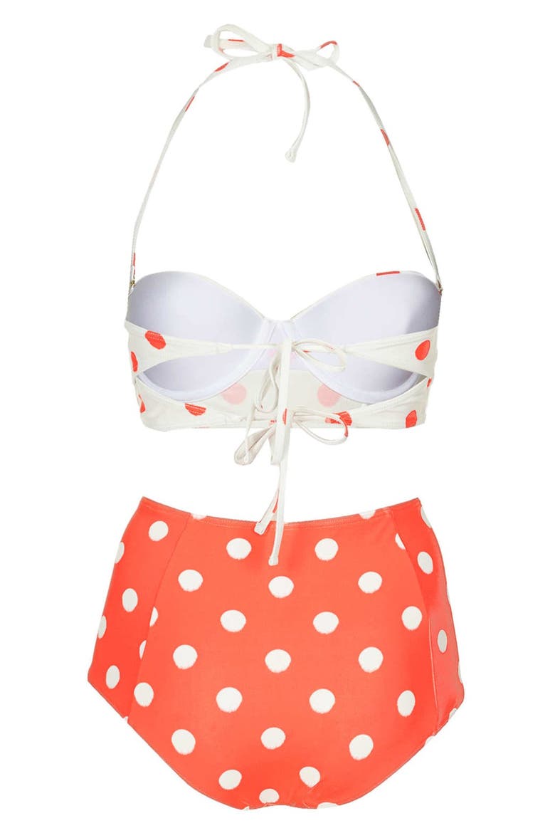 Polka Dot High Rise Bikini, Alternate, color, CORAL