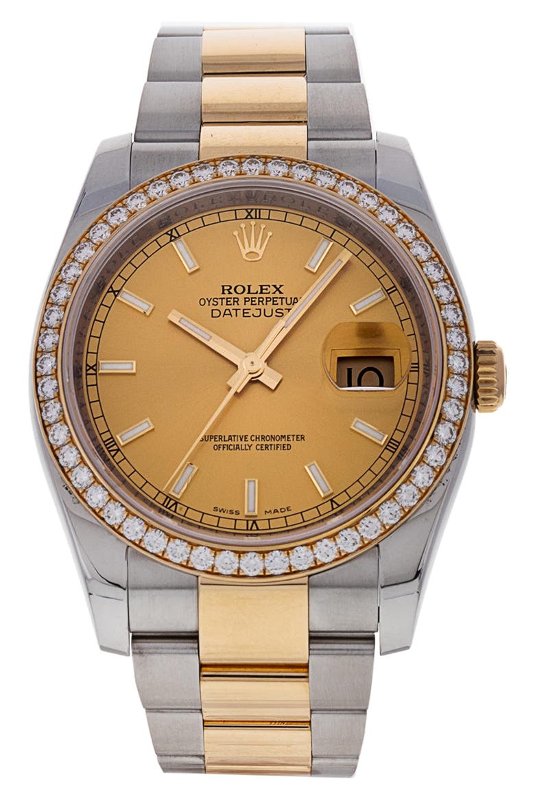 Rolex Preowned Oyster Perpetual Datejust Diamond Bracelet Watch, 36mm, Main, color, CHAMPAGNE