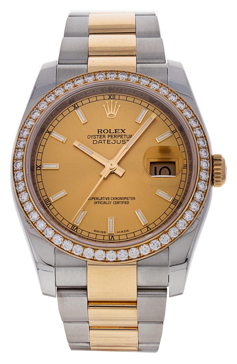 Watchfinder & Co. Rolex Preowned Oyster Perpetual Datejust Diamond Bracelet Watch, 36mm, Main, color,