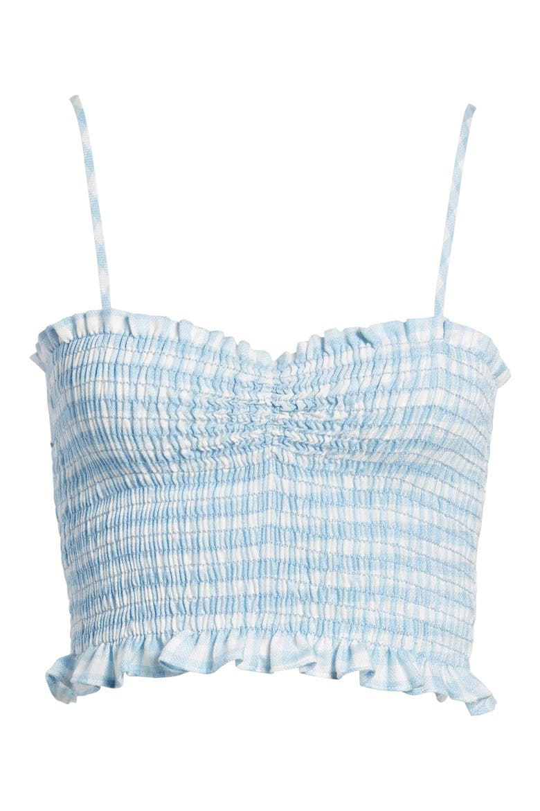 Fiesta Smocked Gingham Crop Top, Alternate, color, BABY BLUE