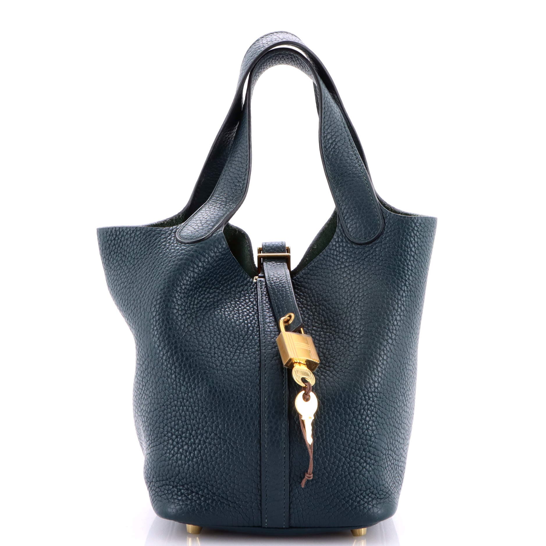 Pre-Owned Hermes Picotin Lock Bag Clemence PM, Main, color, Vert Cypress