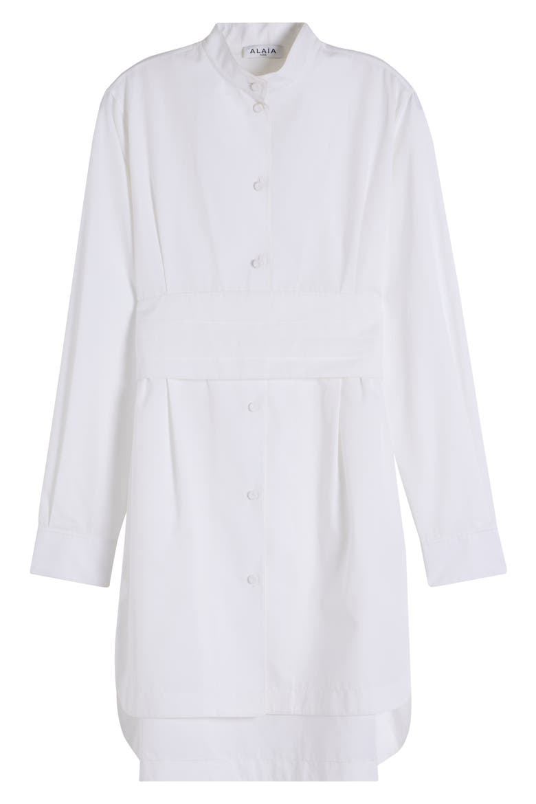 Cummerbund Belted Long Sleeve Cotton Poplin Shirtdress, Alternate, color, BLANC