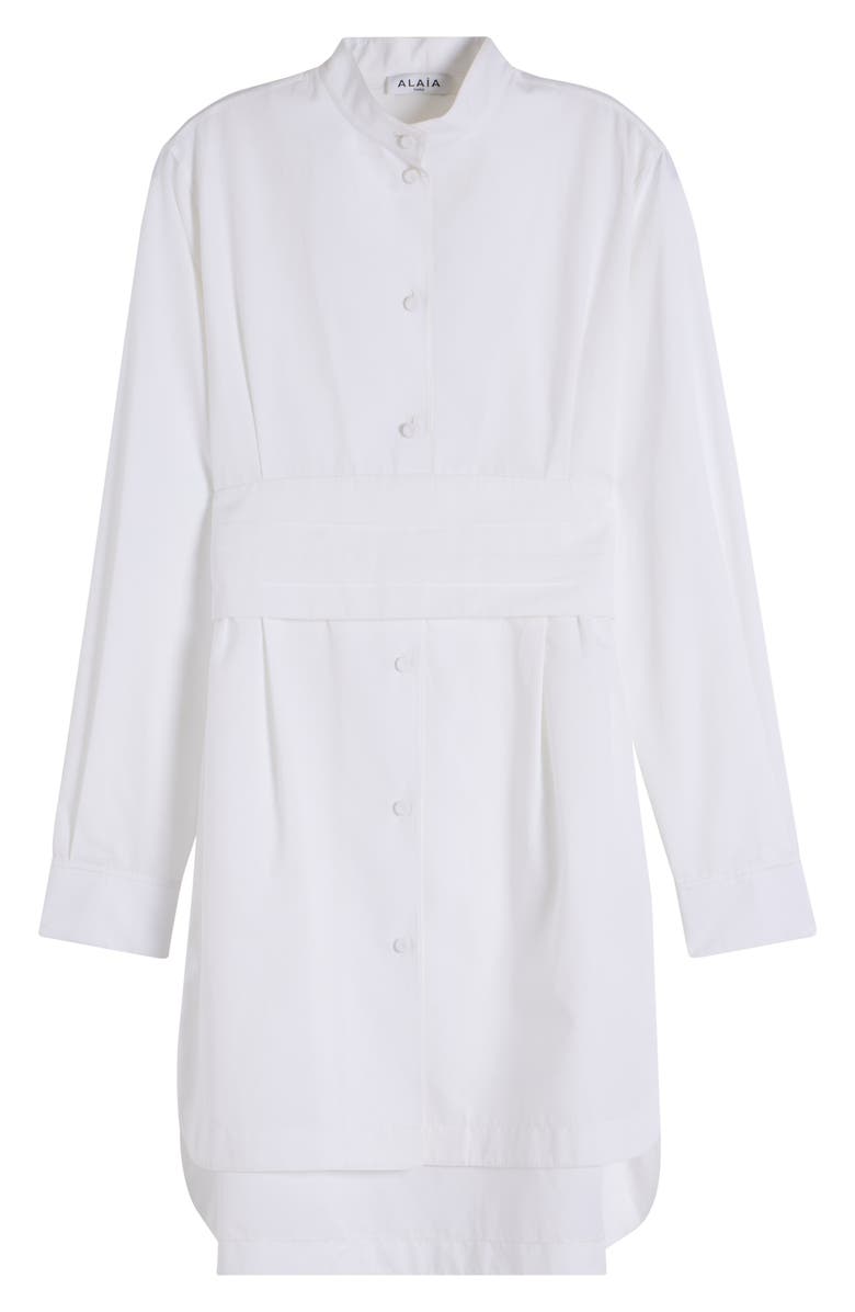 Alaïa Cummerbund Belted Long Sleeve Cotton Poplin Shirtdress, Alternate, color, Blanc