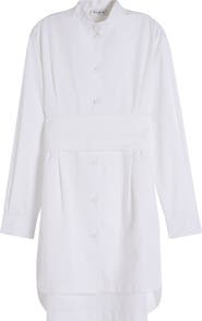 Alaïa Cummerbund Belted Long Sleeve Cotton Poplin Shirtdress