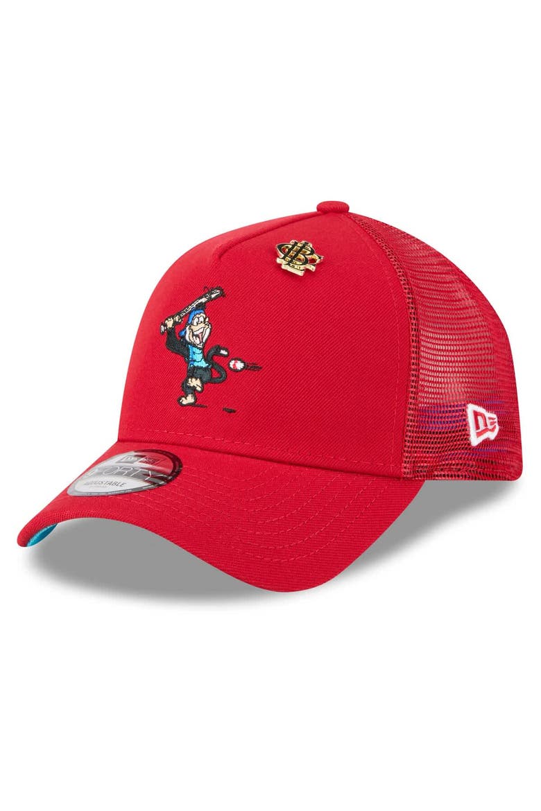 Men's New Era  Red Los Angeles Angels 2025 Big League Chew A-Frame 9FORTY Adjustable Trucker Hat, Main, color, Red