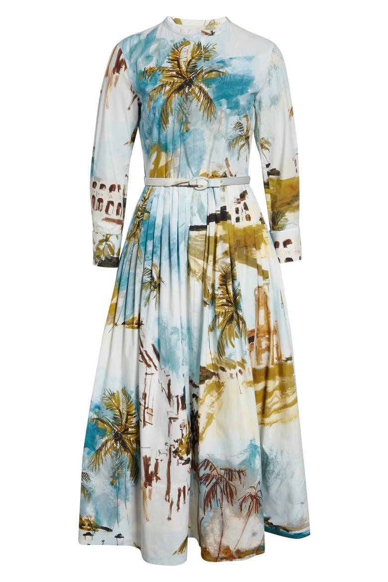 Dominican Landscape Stretch Poplin Shirtdress, Alternate, color, BLUE GREEN MULT