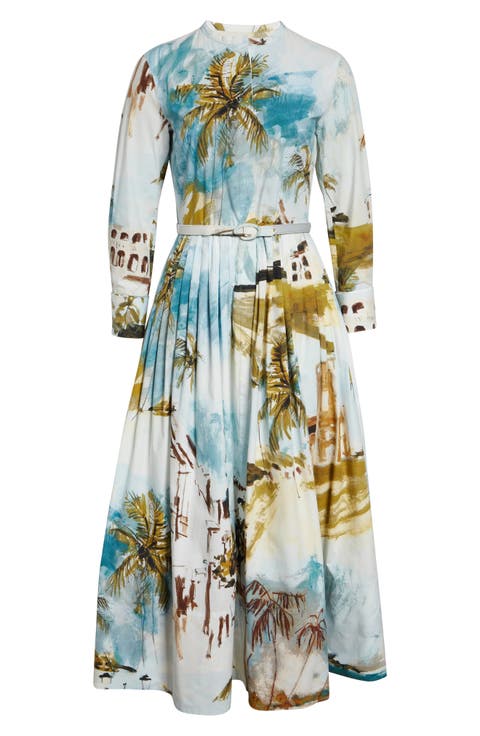 Dominican Landscape Stretch Poplin Shirtdress