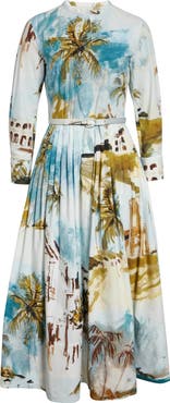 Oscar de la Renta Dominican Landscape Stretch Poplin Shirtdress