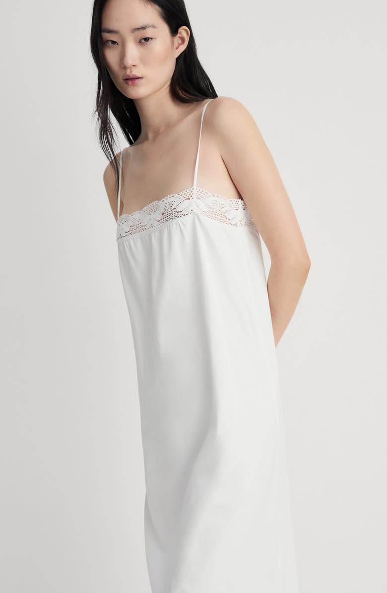MANGO Lace Trim Cotton Nightgown, Alternate, color, White