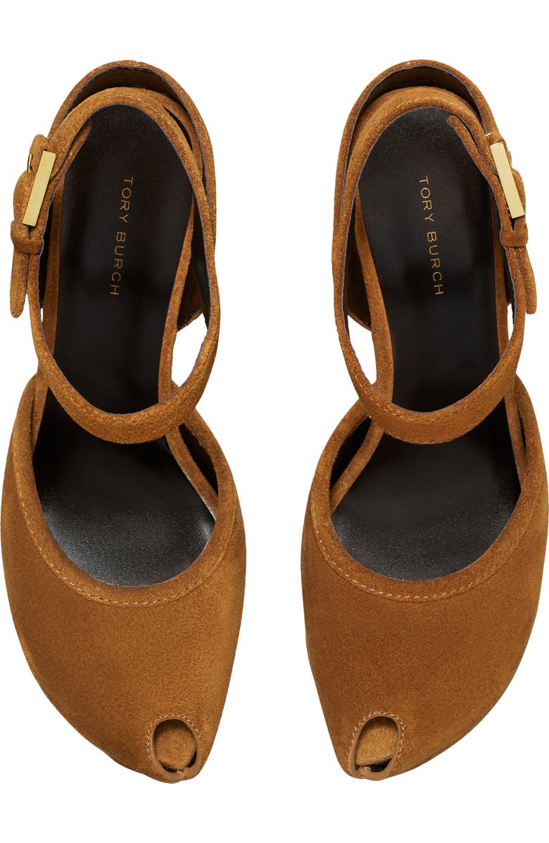 Tory Burch Ankle Strap Peep Toe Platform Pump, Alternate, color, Cognac Brown