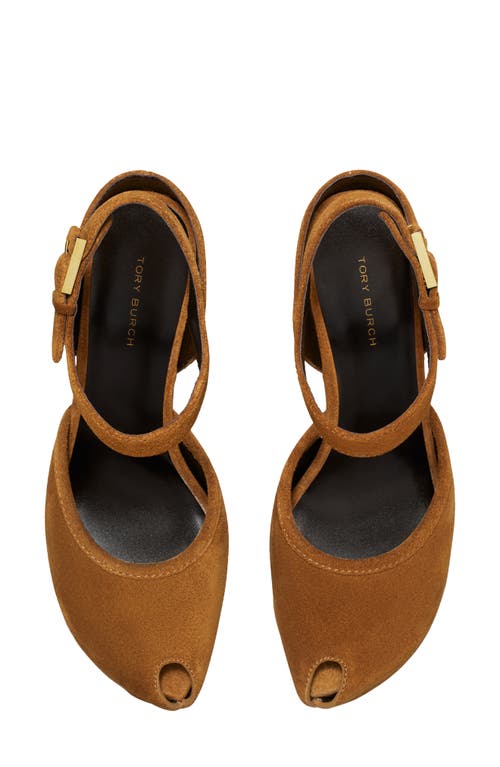 Tory Burch Ankle Strap Peep Toe Platform Pump In Brown
