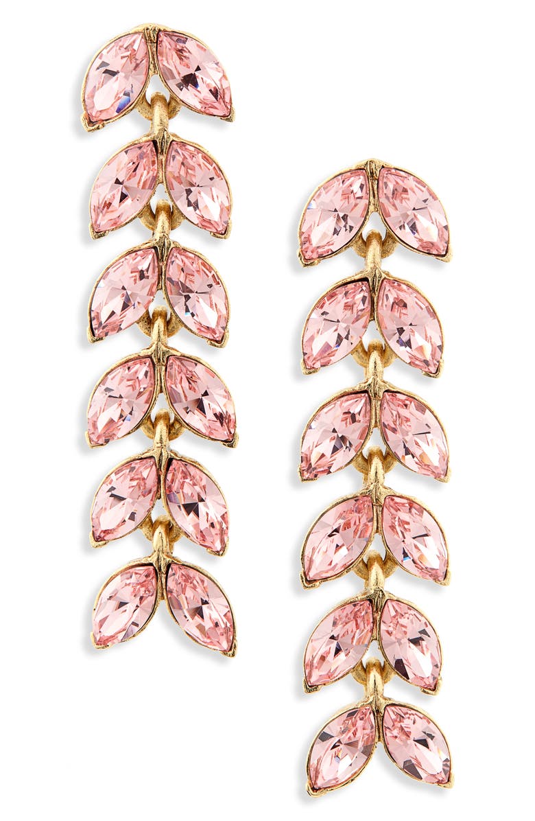 Oscar de la Renta Crystal Leaf Linear Drop Earrings, Main, color, 