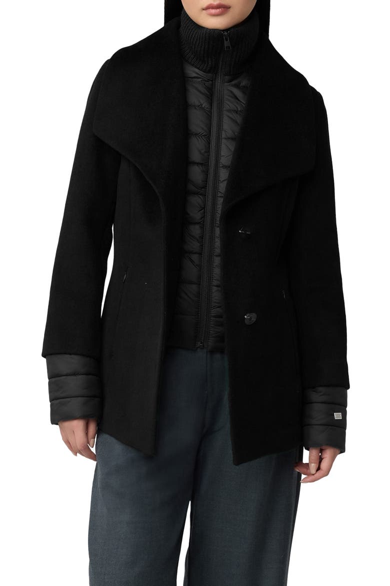 Freida Mixed Media Coat with Removable Puffer Bib, Main, color, BLACK