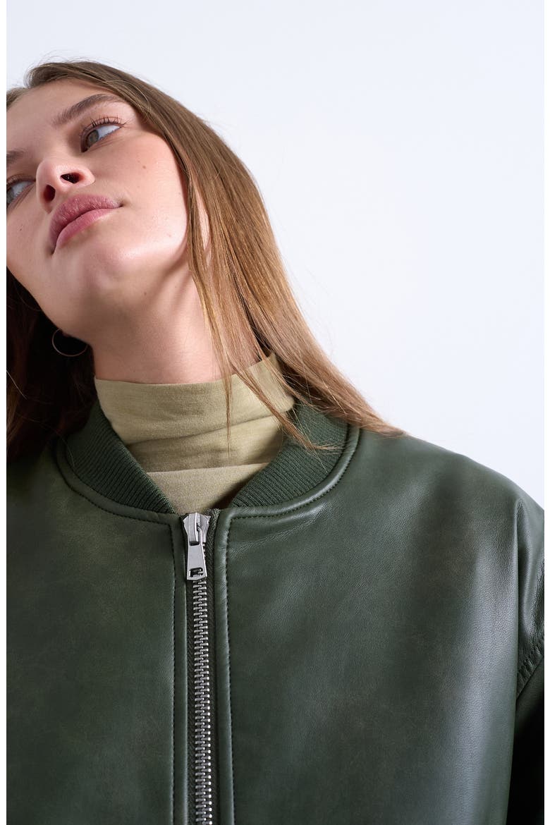 Oversize Faux Leather Bomber Jacket, Alternate, color, MEDIUM GREEN