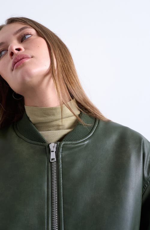 Topshop Oversize Faux Leather Bomber Jacket In Green