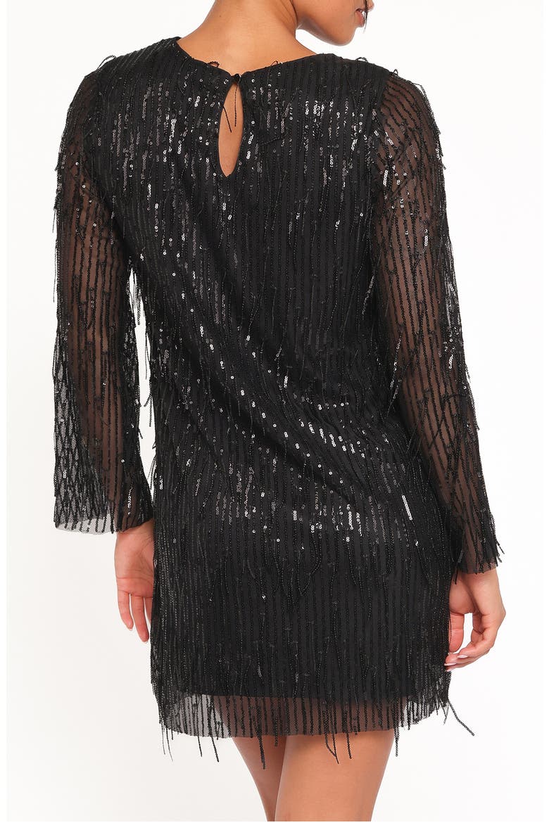 Serena Long Sleeve Sequin Fringe Minidress, Alternate, color, BLACK
