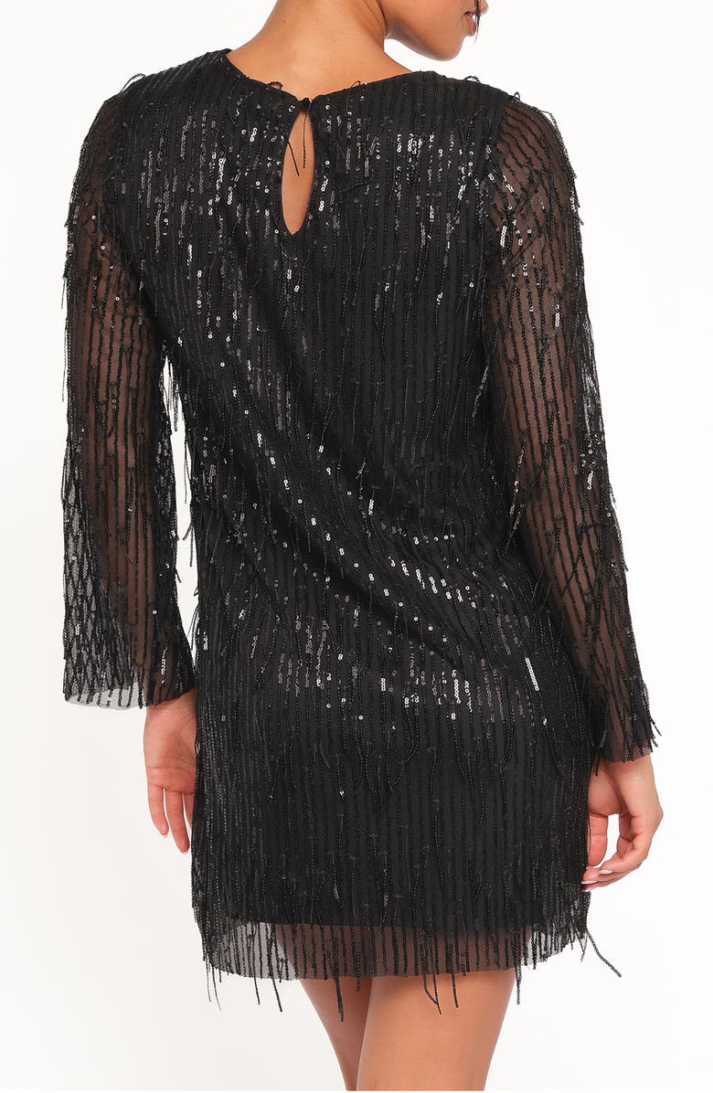 Petal & Pup Serena Long Sleeve Sequin Fringe Minidress, Alternate, color, Black