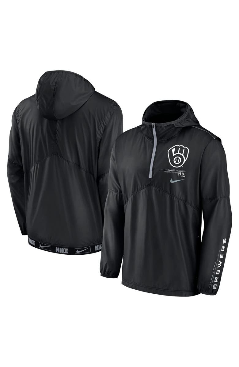 Nike Men's Nike Black Milwaukee Brewers Authentic Night Game Performance Half-Zip Windbreaker, Main, color, 