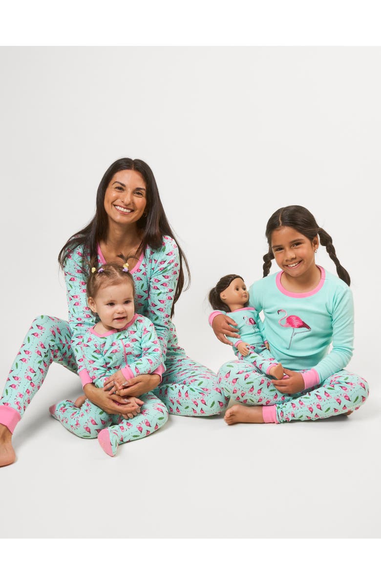 Leveret Footed Printed Cotton Matching Family Pajamas, Animal Kingdom Prints, Alternate, color, Flamingo