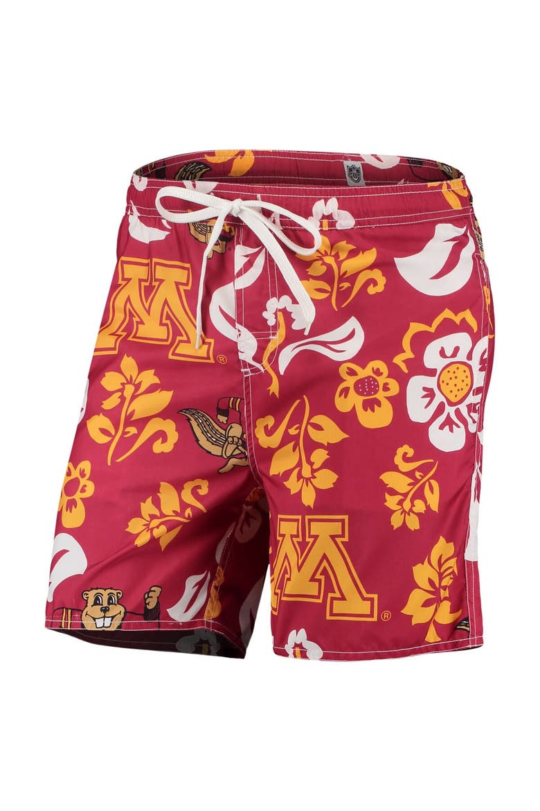 Men's Wes & Willy Maroon Minnesota Golden Gophers Floral Volley Logo Swim Trunks, Alternate, color, Maroon