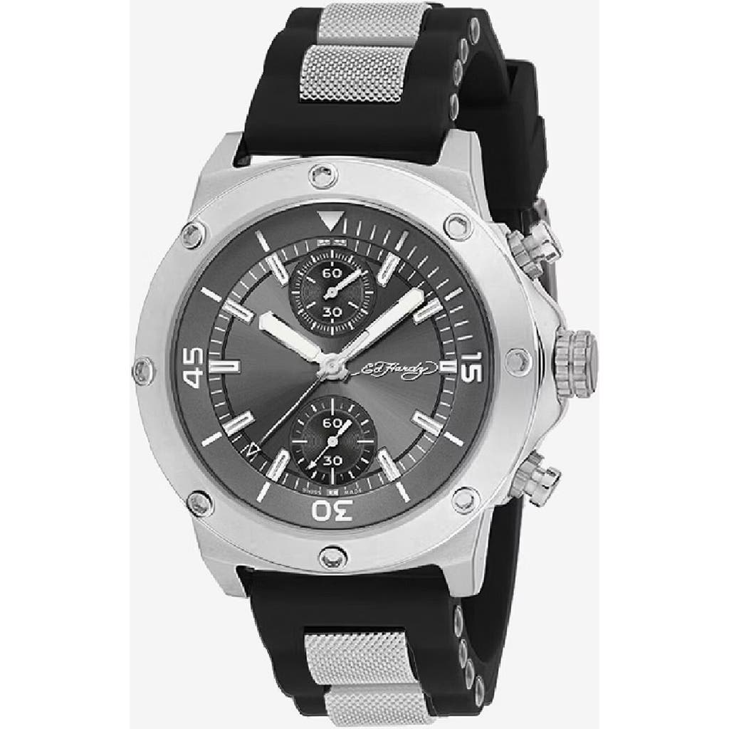 Ed Hardy Quartz Chronograph Silicone Strap Watch, 52mm In Black