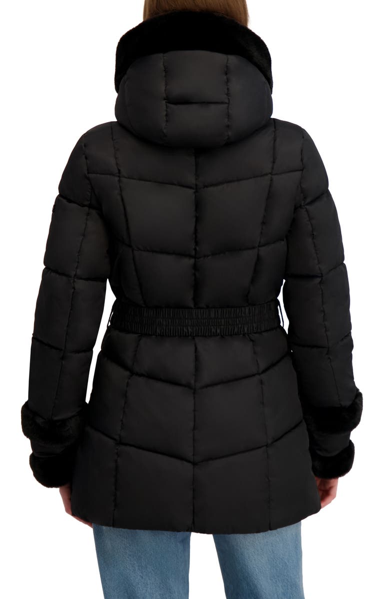 Laundry by Shelli Segal Petal Faux Fur Trim Hooded Puffer Jacket, Alternate, color, Black