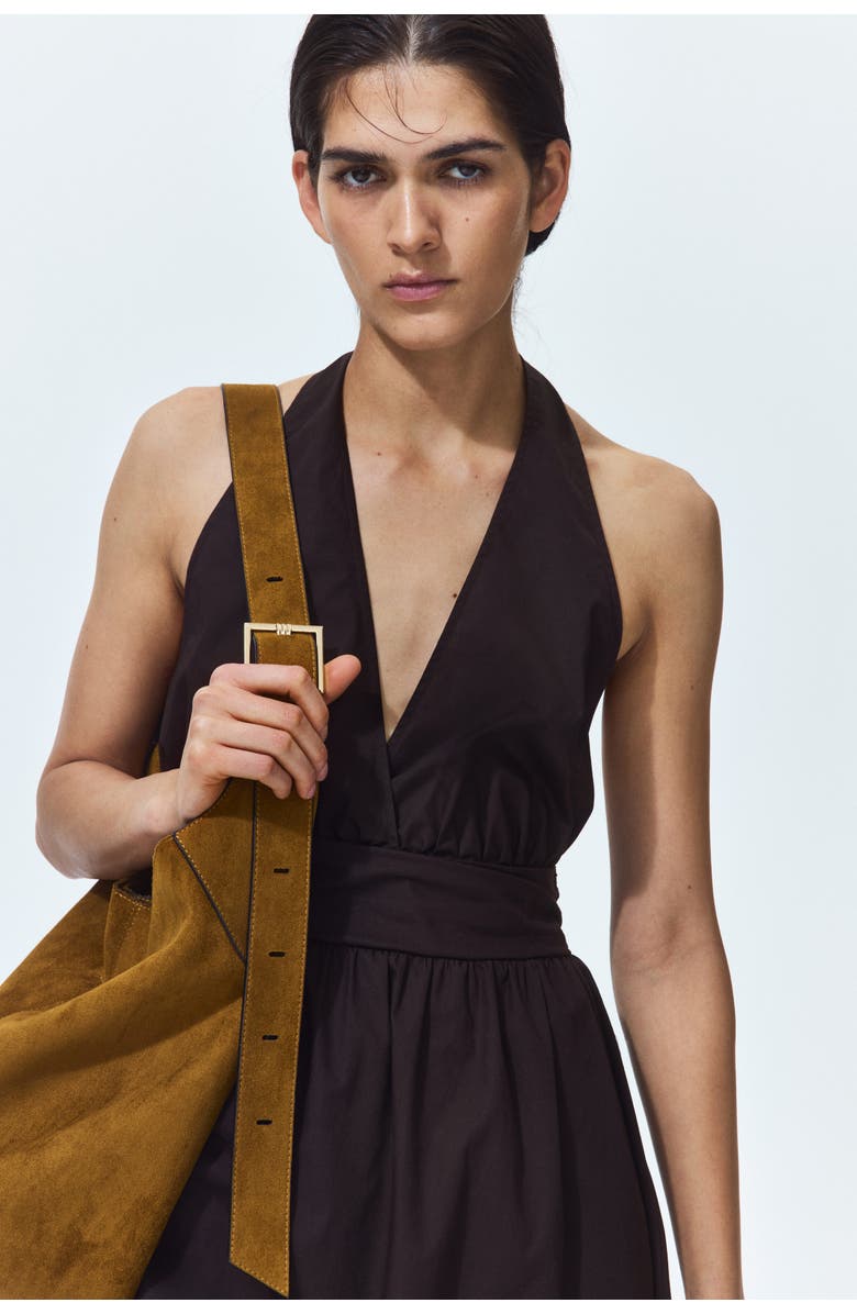 H&M Cotton Halterneck Dress, Alternate, color, Dark Brown
