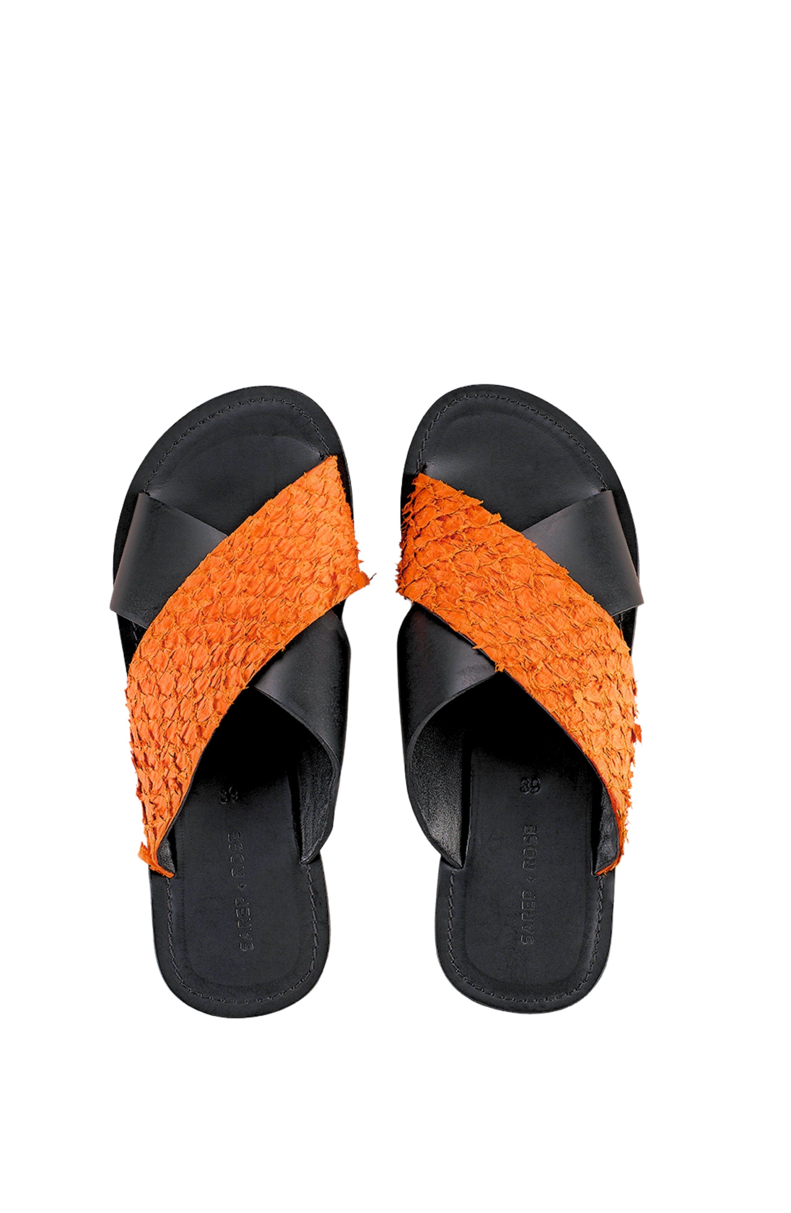 Sarep + Rose Pike Leather Sandal, Alternate, color, Black And Orange
