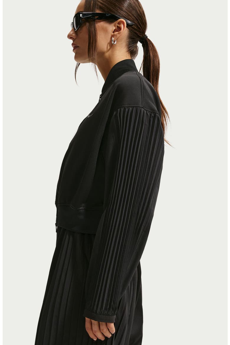 Sportswear Pleated Sleeve Bomber Jacket, Alternate, color, 010 BLACK/SAIL