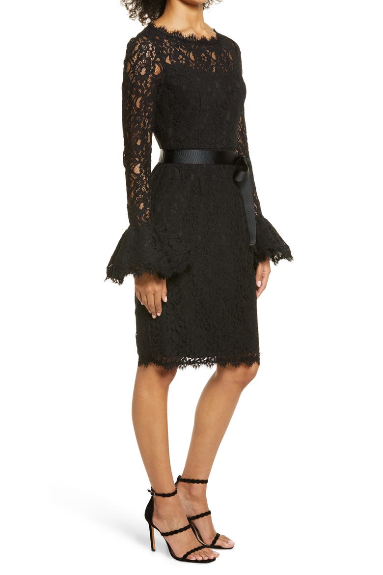 Long Sleeve Lace Sheath Dress, Alternate, color, BLACK