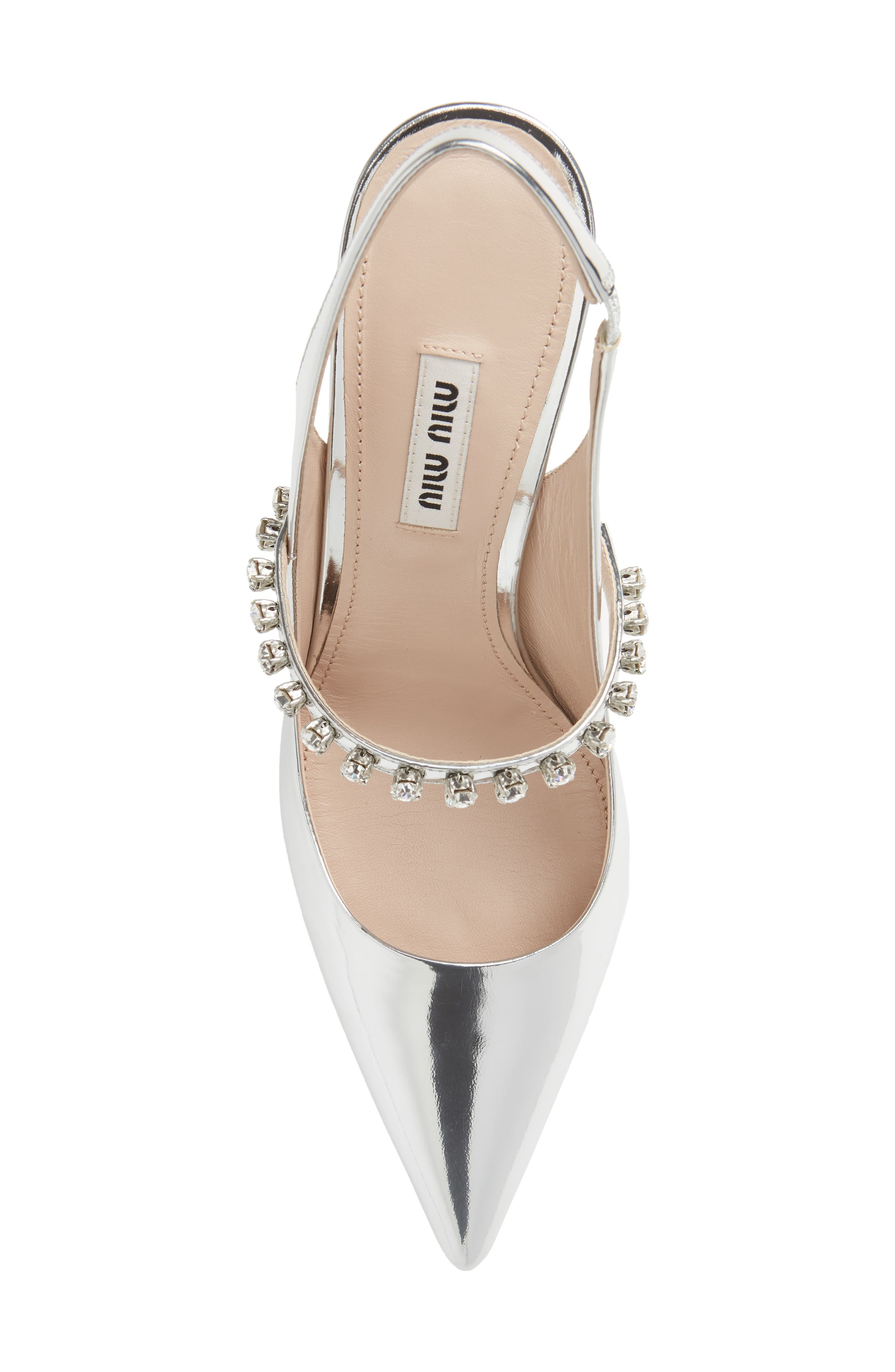 Crystal Strap Pointed Toe Slingback Pump, Alternate, color, ARGENTO
