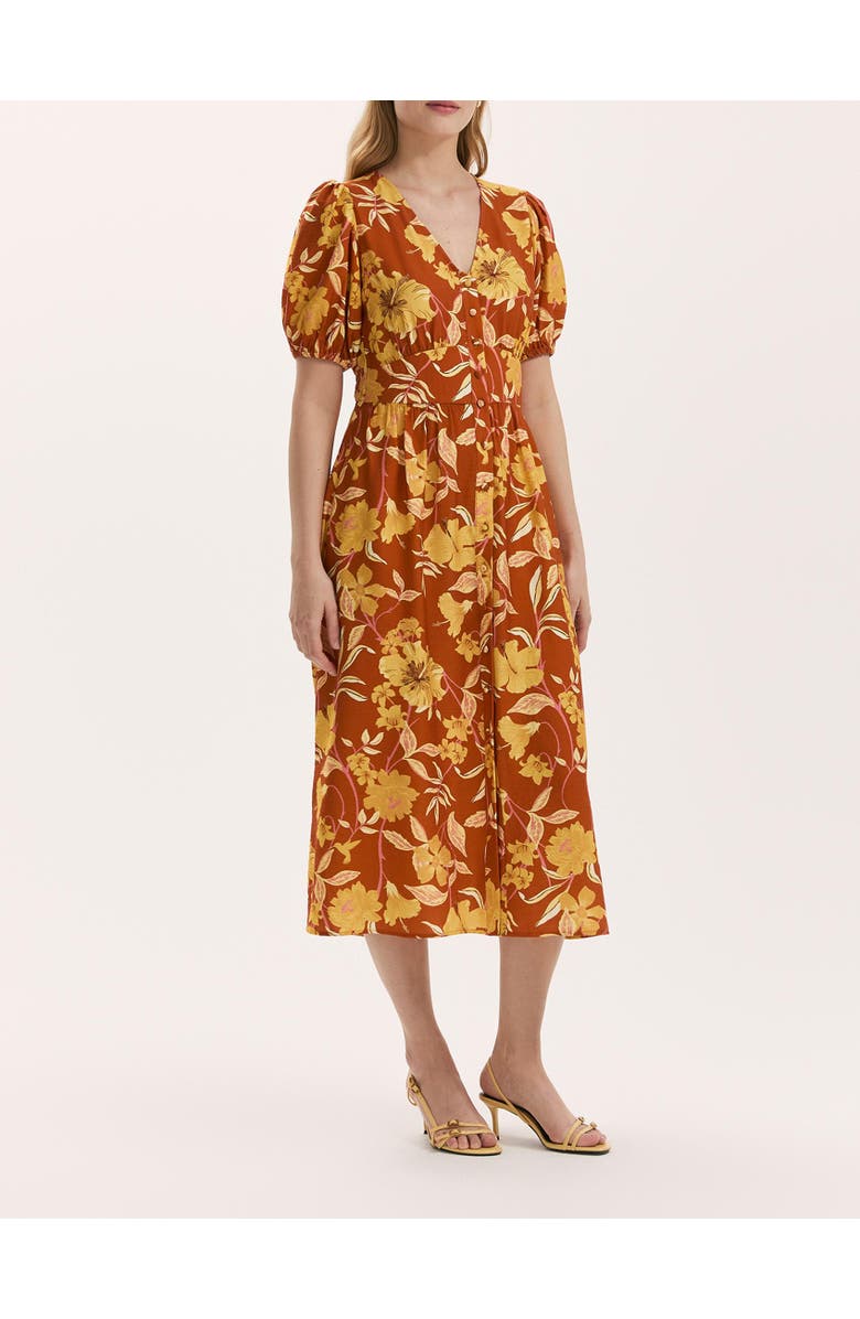 Finery London Addison Floral Crepe Midi Dress, Alternate, color, Brown Floral
