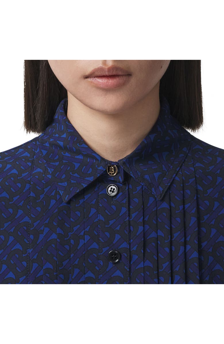 Burberry TB Monogram Print Pleated Silk Dress, Alternate, color, 