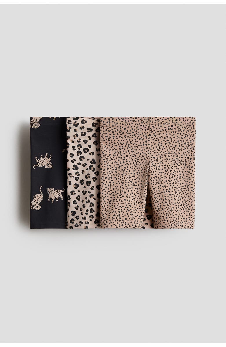 H&M 3-pack cotton bike shorts, Main, color, Beige/Leopard Print