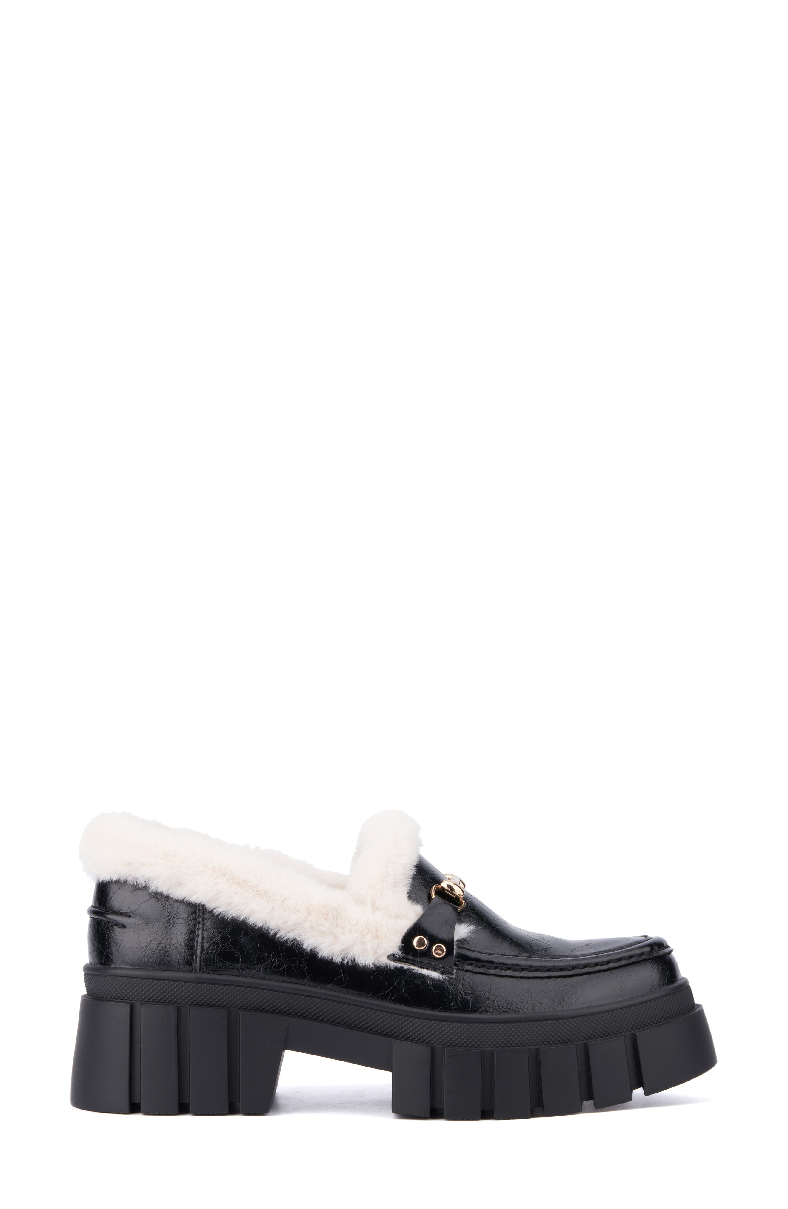 NEW YORK AND COMPANY Seraphina Faux Fur Trim Lug Sole Platform Loafer, Alternate, color, 