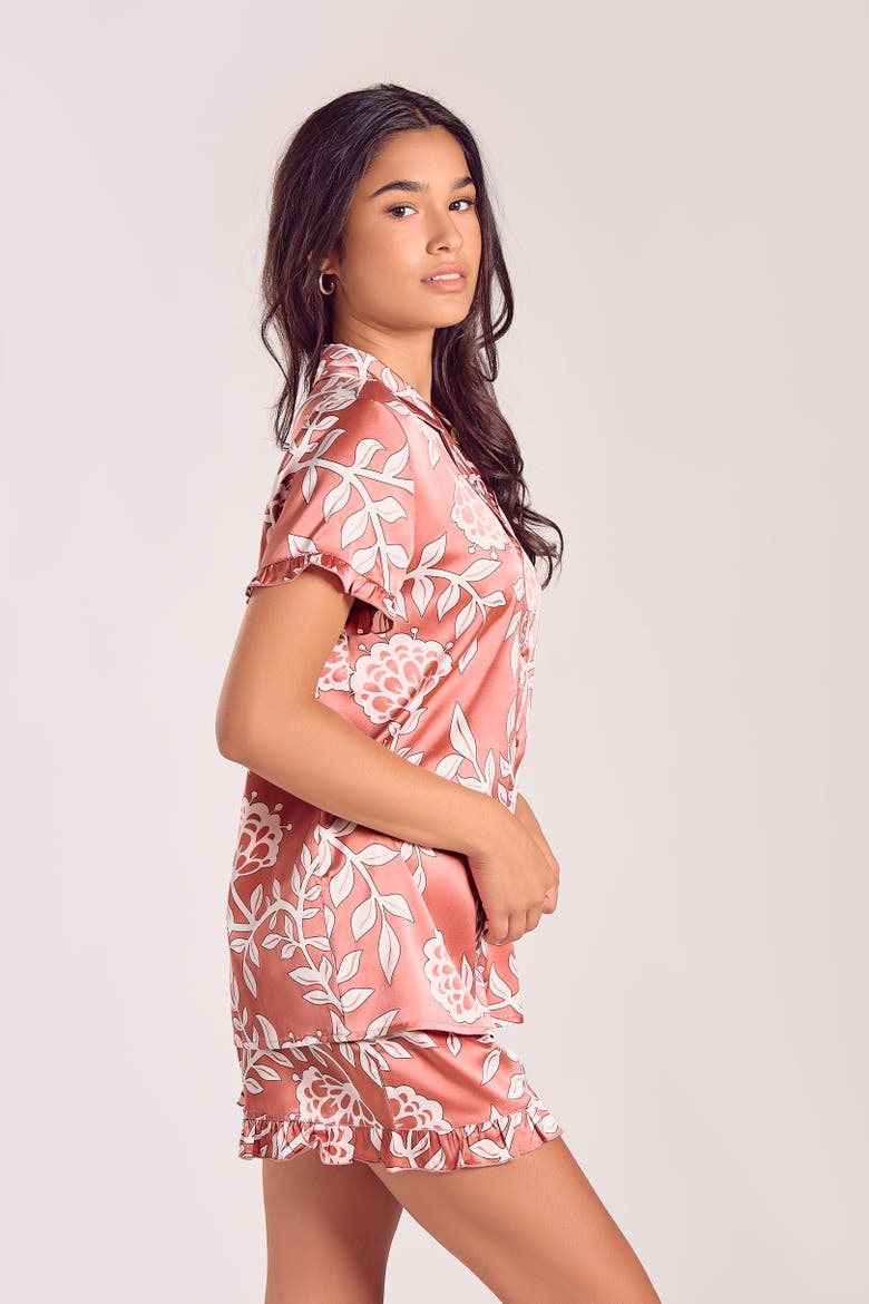 Satin Nightgown with Ruffle Neckline, Alternate, color, Dusty Rose
