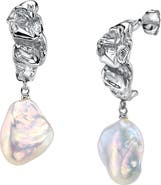 The Pearl Source White Freshwater Baroque Hoop Pearl Goldie Earrings