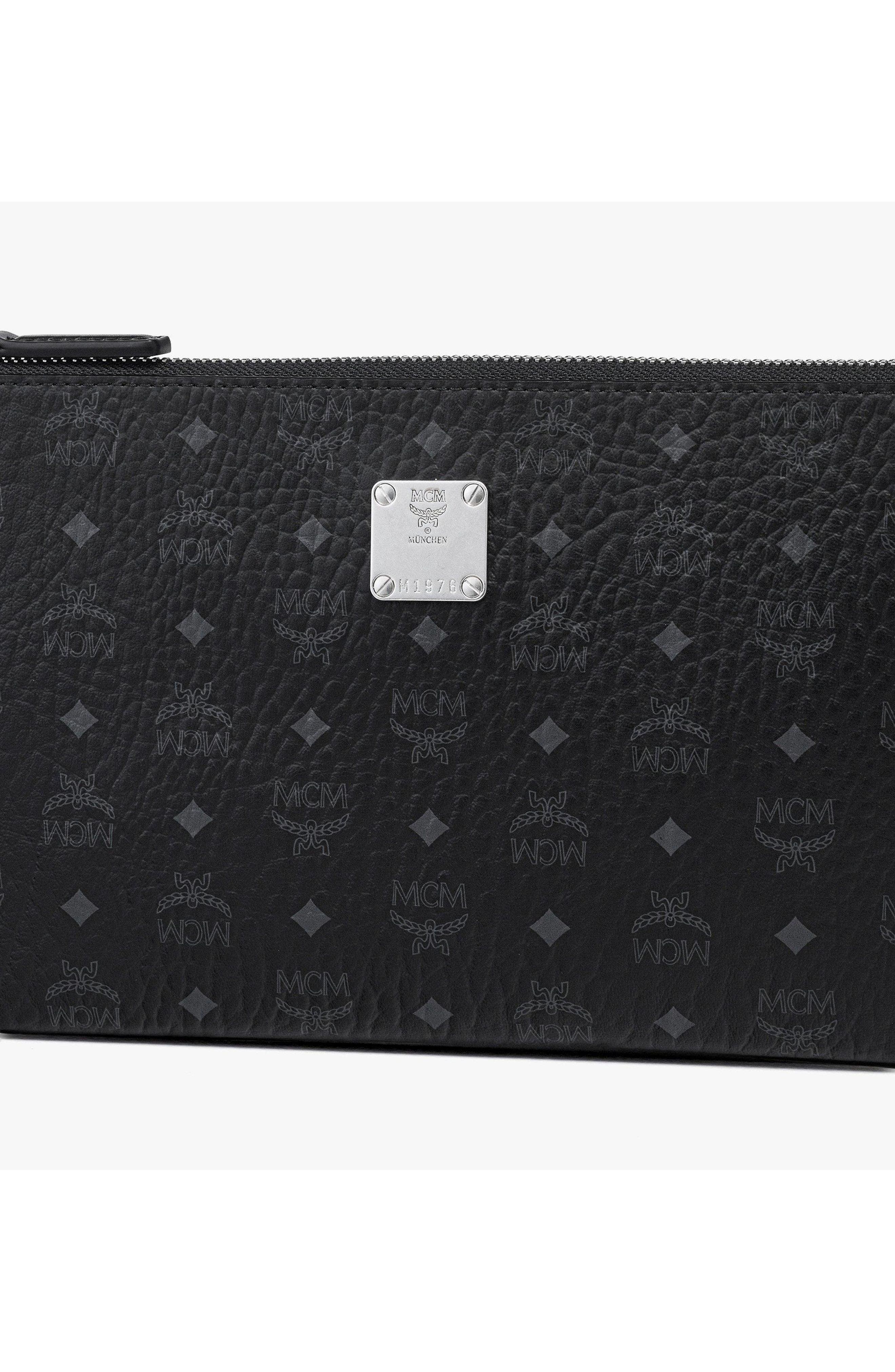 MCM Aren Crossbody Pouch in Visetos, Alternate, color, Black