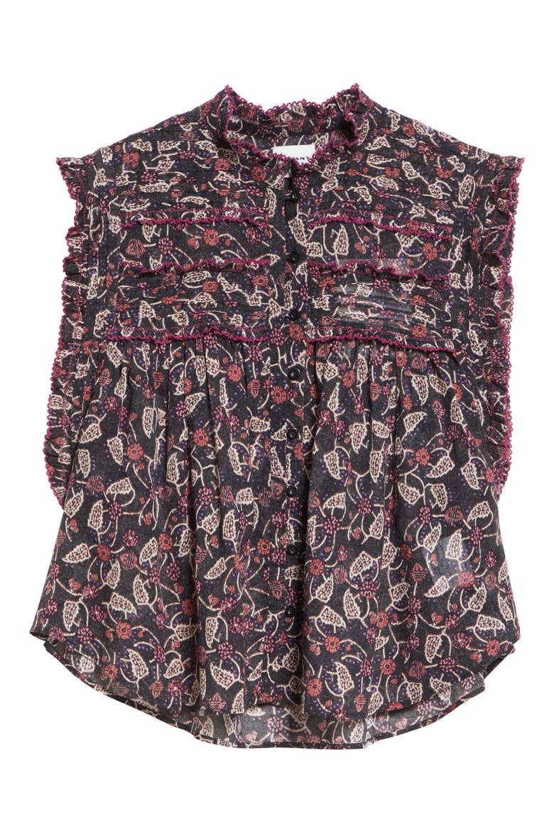 Dersia Floral Ruffled Cotton Top, Alternate, color, BLACK/ RASPBERRY