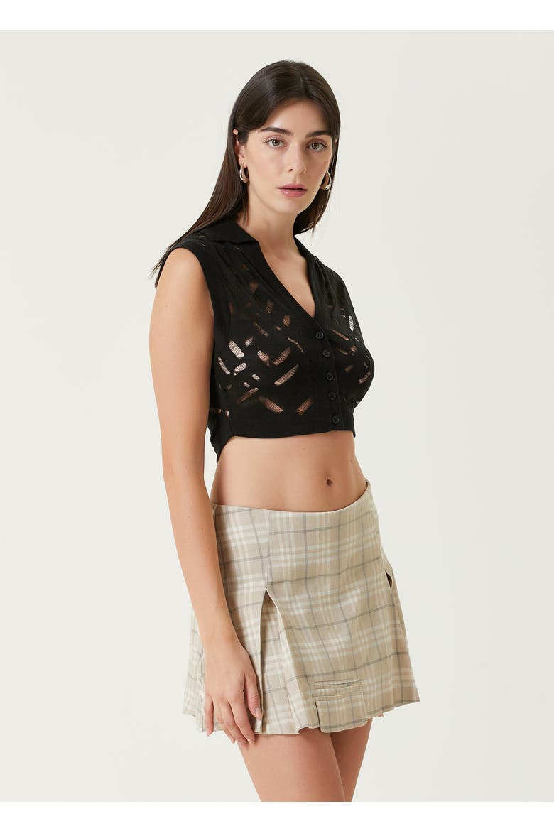 Cropped Ripped Knit Top Jet, Alternate, color, black