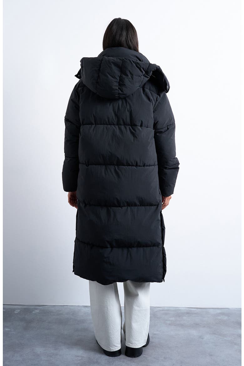 Longline Quilted Puffer Coat, Alternate, color, BLACK