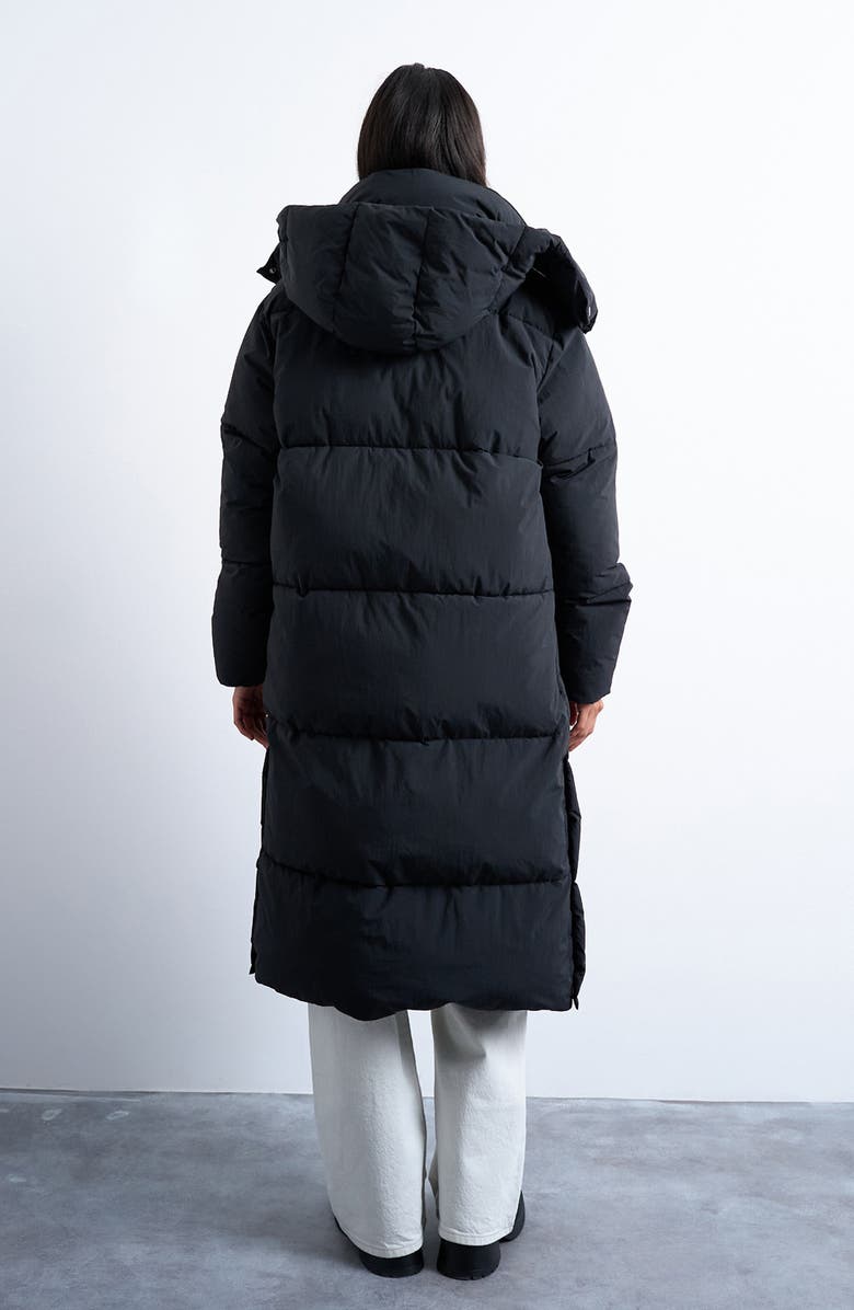 Topshop Longline Quilted Puffer Coat, Alternate, color, Black