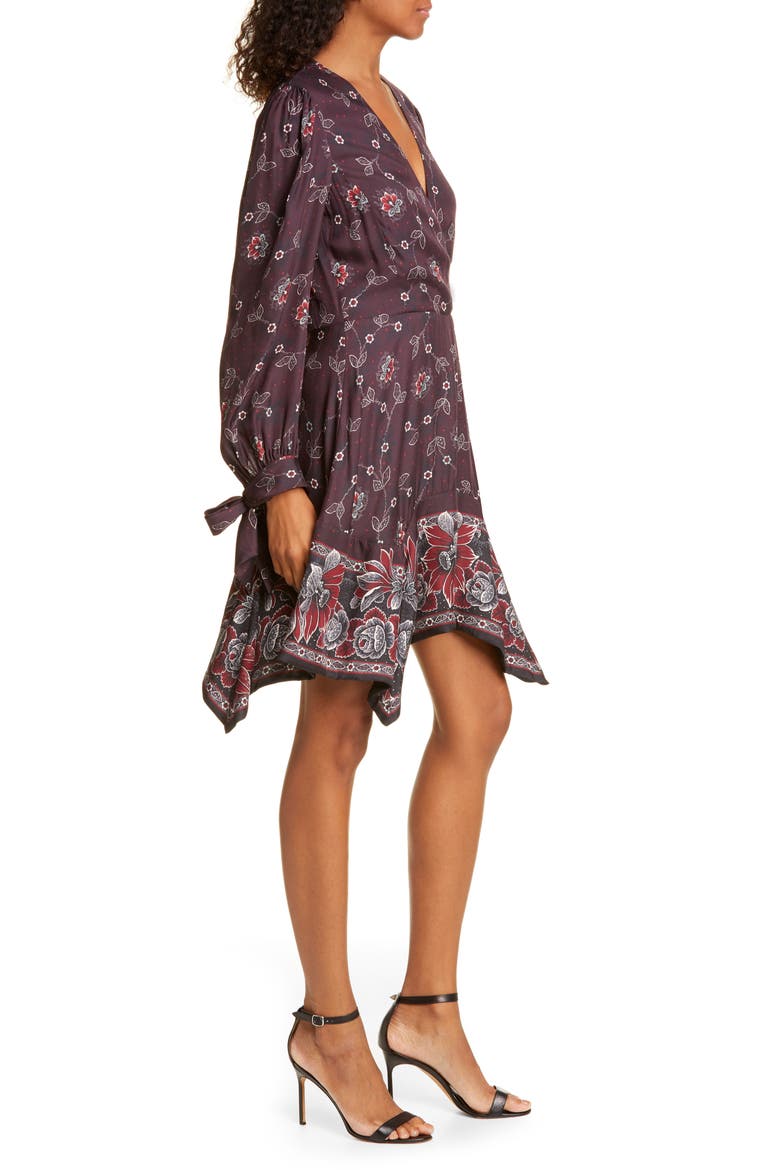 Claudine Long Sleeve Handkerchief Hem Silk Blend Dress, Alternate, color, PLUM COMBO