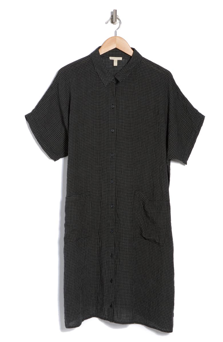 Eileen Fisher Check Organic Linen Button-Up Dress, Alternate, color, 