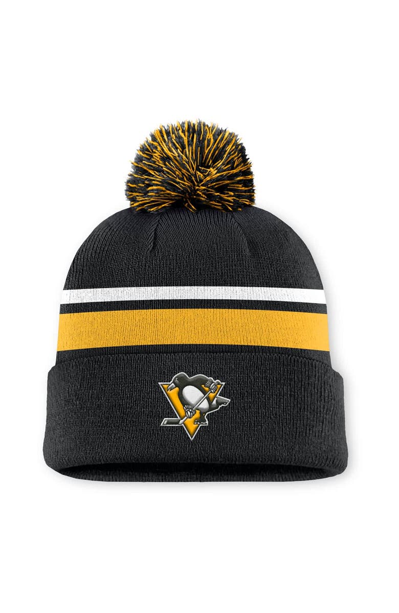 FANATICS Men's Fanatics Black Pittsburgh Penguins Authentic Pro Rink Cuffed Knit Hat with Pom, Main, color, Black