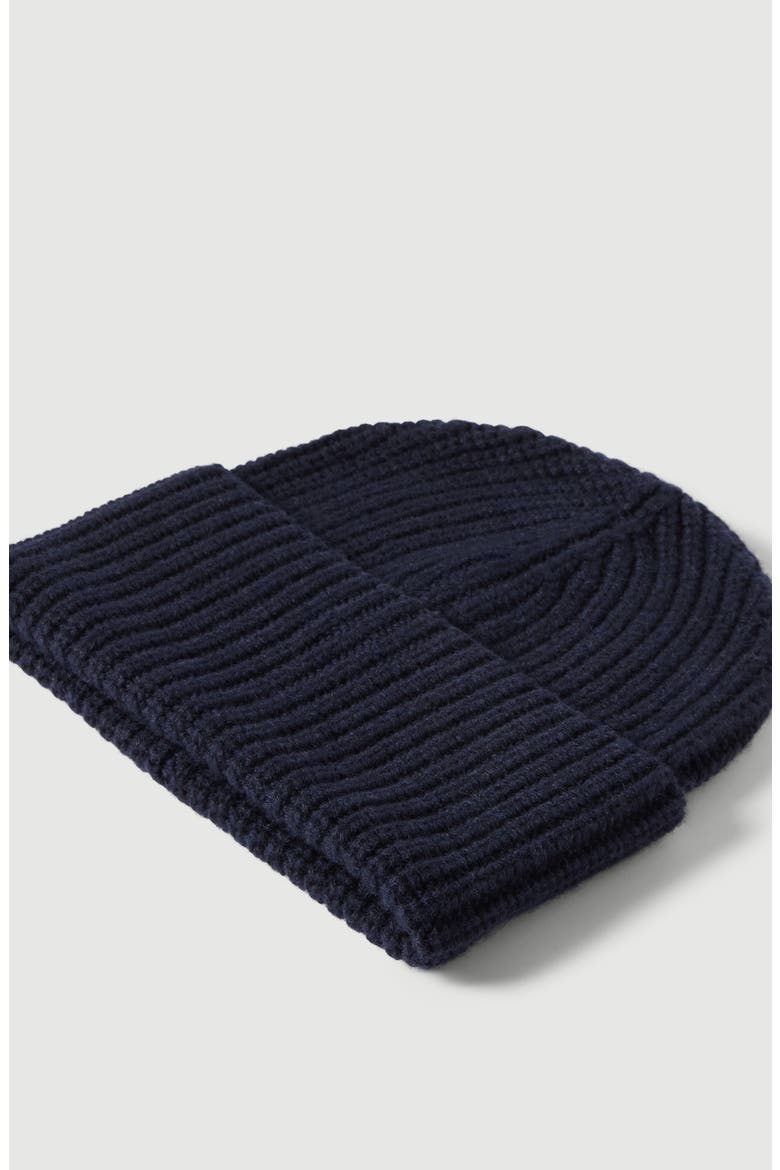 Cashmere English rib knit beanie, Alternate, color, Navy Blue