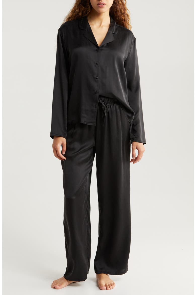 Washable Matte Silk Pajamas, Main, color, BLACK