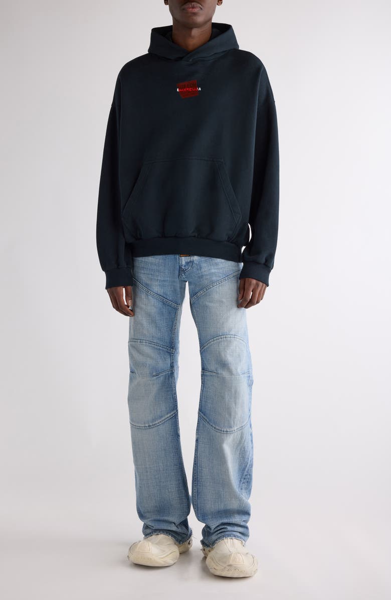 Balenciaga Medium Fit Taped Logo Graphic Hoodie, Alternate, color, Faded Black/ White/ Red